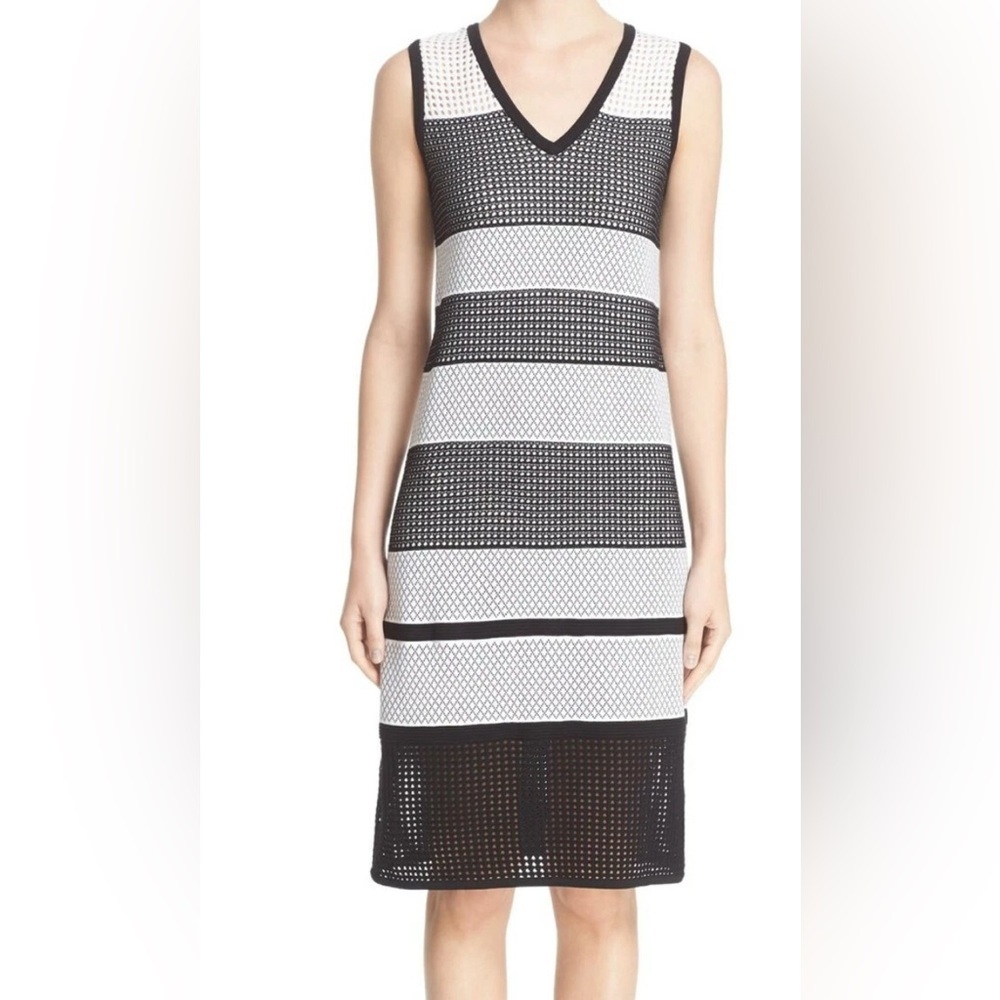 St. John Black and White Textured Knit Dress